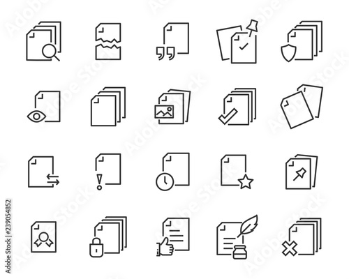 set of document icons, such as files, checkmark, find, search, paper