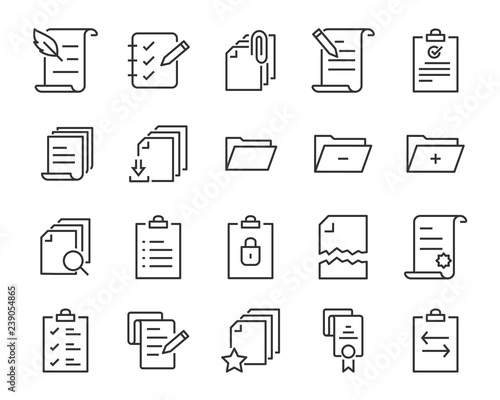 set of document icons, such as files, checkmark, find, search, paper