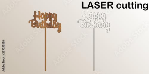 Sign 'Happy birthday' cake topper for laser or milling cut.