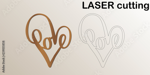 Cut laser letters for interior. Heart shaped with sign 'Love' for laser cutting. Template laser cutting machine for wood and metal. The perfect gift for St. Valentine's Day or Wedding day.