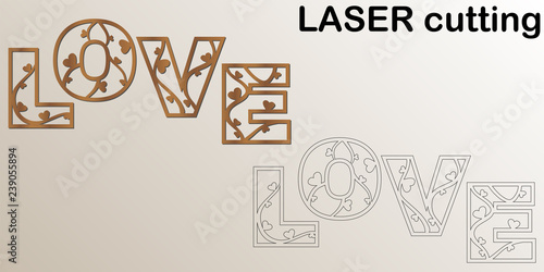 Cut laser letters for interior. Sign 'Love' for laser cutting. Template laser cutting machine for wood and metal. The perfect gift for St. Valentine's Day or Wedding day.