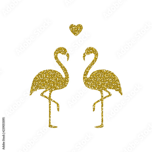 Golden Glitter Flamingo. Vector