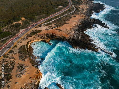 Aerial view from a road in the coastline near from the ocean. Cascais Portugal