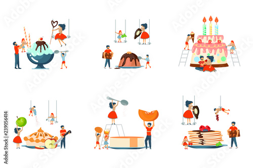 Set of oversize dish and mini people 