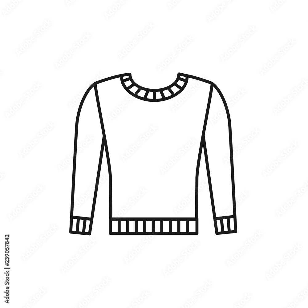 Black & white illustration of knitted warm long sleeve sweater pullover.  Vector line icon of winter handmade clothes. Isolated object  Stock-Vektorgrafik | Adobe Stock