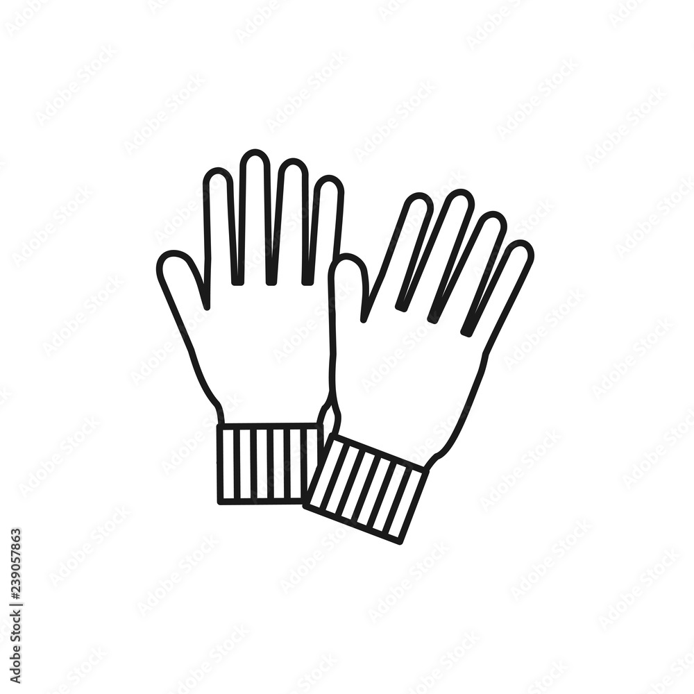 Knit winter gloves mittens symbol. Vector line icon Knit winter gloves mittens symbol. Vector line icon
