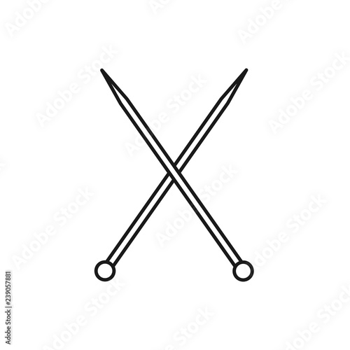Black & white illustration of knitting straight single point needle. Vector line icon. Isolated object