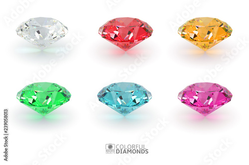 Obraz na płótnie Set of shiny realistic 3d diamonds isolated on white background, front view, vector illustration w salonie