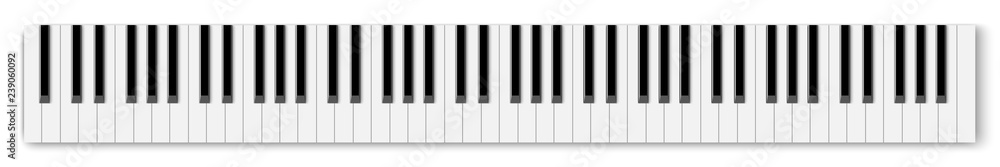 Fototapeta Top view of realistic shaded monochrome piano keyboard.