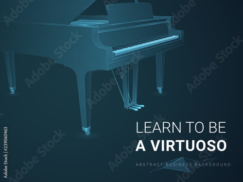 Abstract modern business background vector depicting virtuosity in shape of a grand piano on blue background.