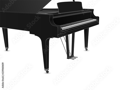 Beautiful realistic detailed grand piano vector in black color with white outlines.