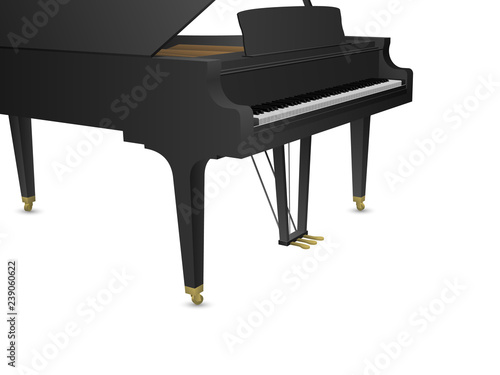 Beautiful realistic detailed colorful shaded black grand piano vector.