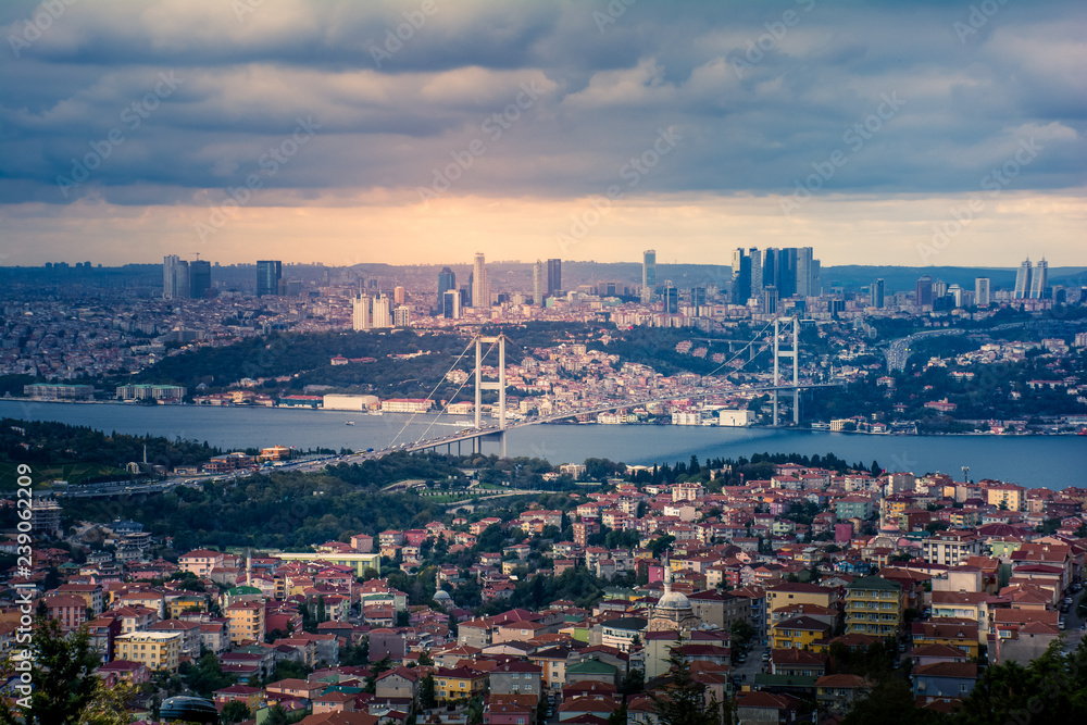 Panoramic view of Istanbul city Asian and European side