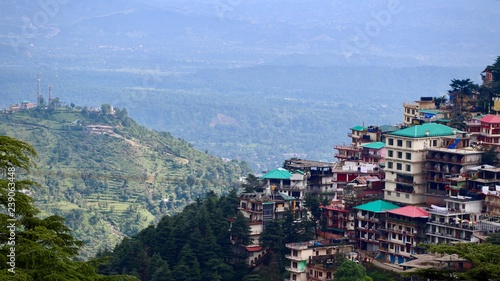 View of Kangra Valley and Mountain Homes from Upper Dharamshala on a Sunny Summer Day