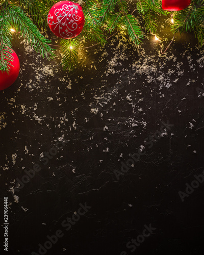 Dark christmas or new year background for greeting card or poster. Party invitation. Background for the article.