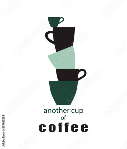 Coffee mugs. Graphic concept with different forms of cups. Vector illustration.