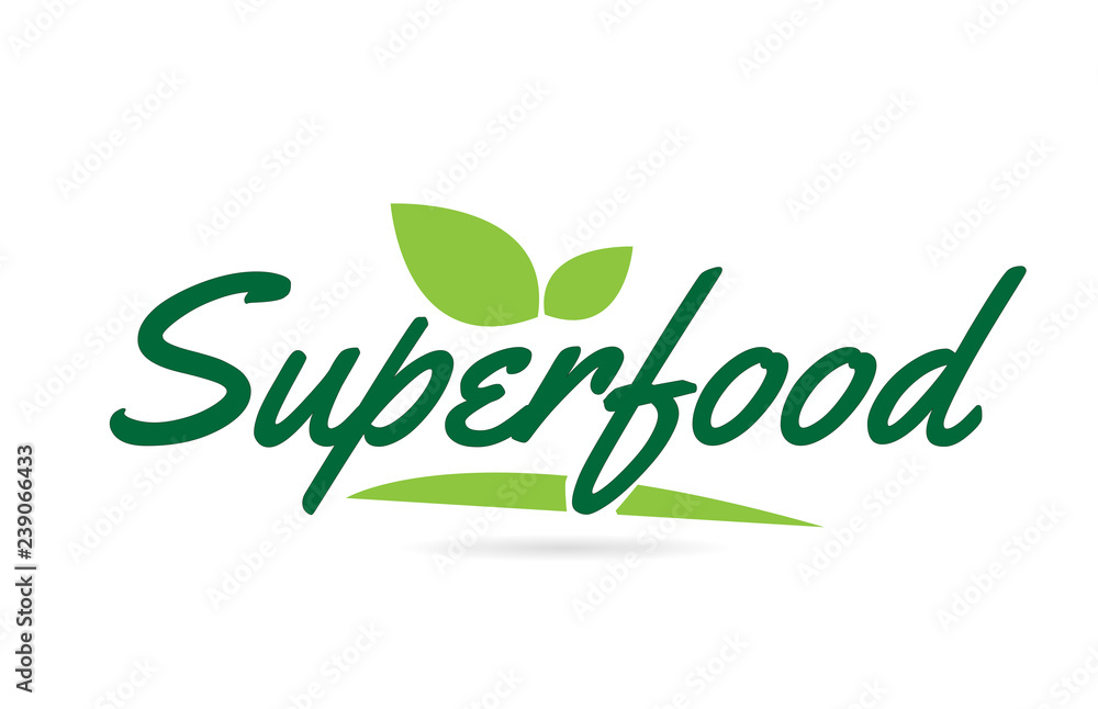 green leaf Superfood hand written word text for typography logo design