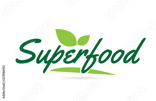green leaf Superfood hand written word text for typography logo design