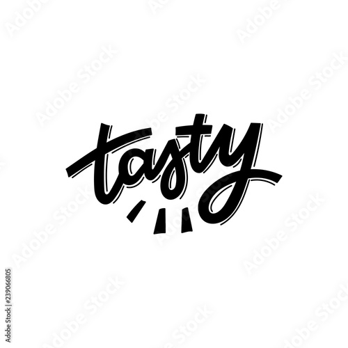 Tasty hand lettering word for sticker, decor, print. Modern stylized typography.