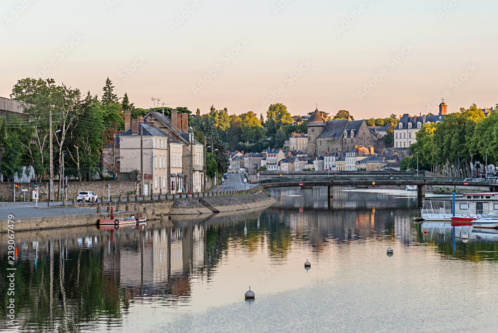  Banks of the Mayenne river, City of Laval, Mayenne, Pays de Loire, France. August 5, 2018