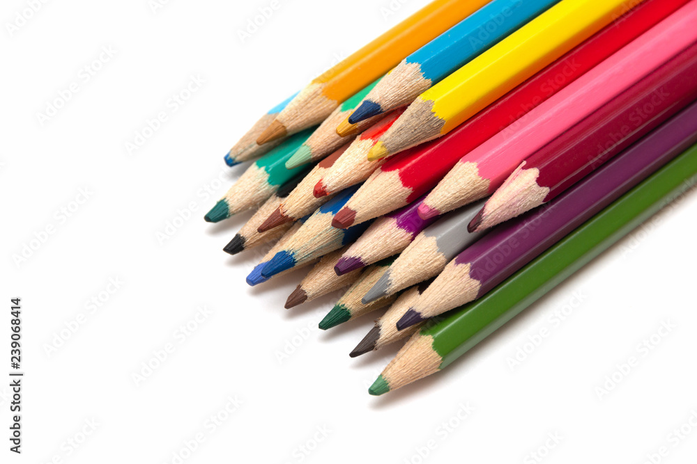 children color pencils on a white background