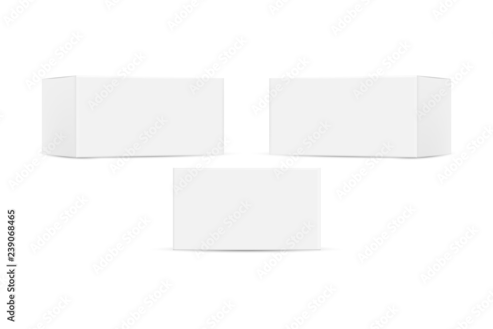 White blank cardboard package boxes mockup isolated on white background. Vector illustration. White blank cardboard package boxes mockup isolated on white background. Vector illustration.