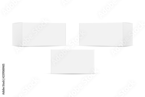 White blank cardboard package boxes mockup isolated on white background. Vector illustration.