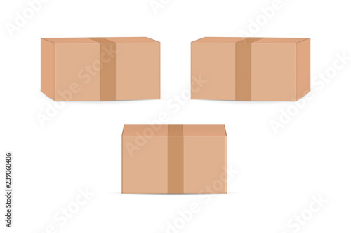 cardboard package boxes mockup isolated on white background. Vector illustration.