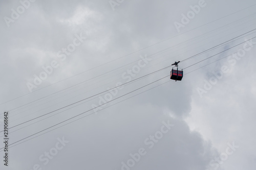 Lagazuoi, Italy - August 22, 2018: cable car running in the clouds