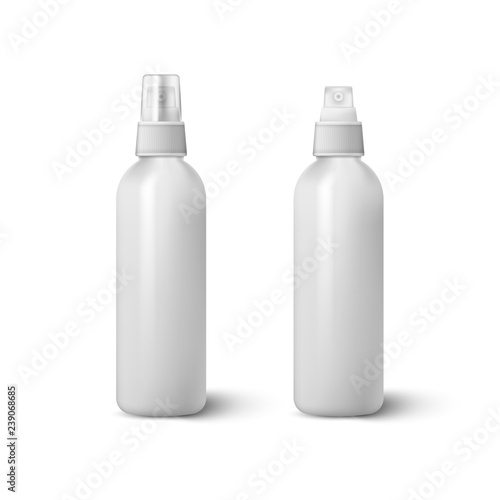 Realistic Cosmetic bottle can sprayer container isolated on white background. Vector illustration.