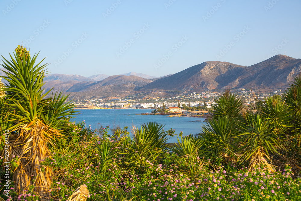 Crete, Greece. Hersonessos aria view on the rocks, mountains and sea
