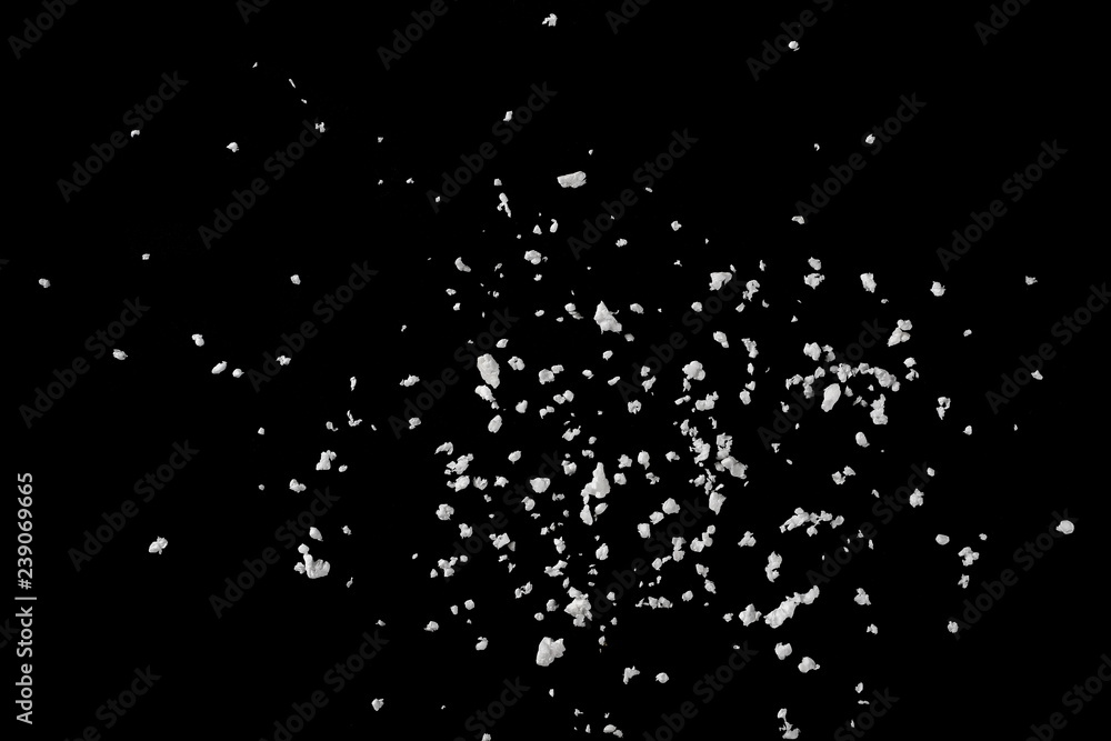 Crumbled styrofoam isolated on black background, top view, clipping path