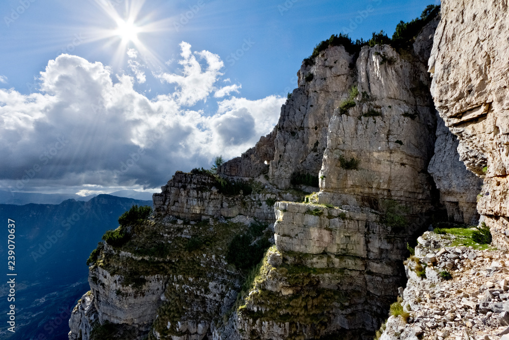 Pasubio (Trentino, Italy): path to the military positions of the Sogi. It was built by the Italian army during the Great War. 
