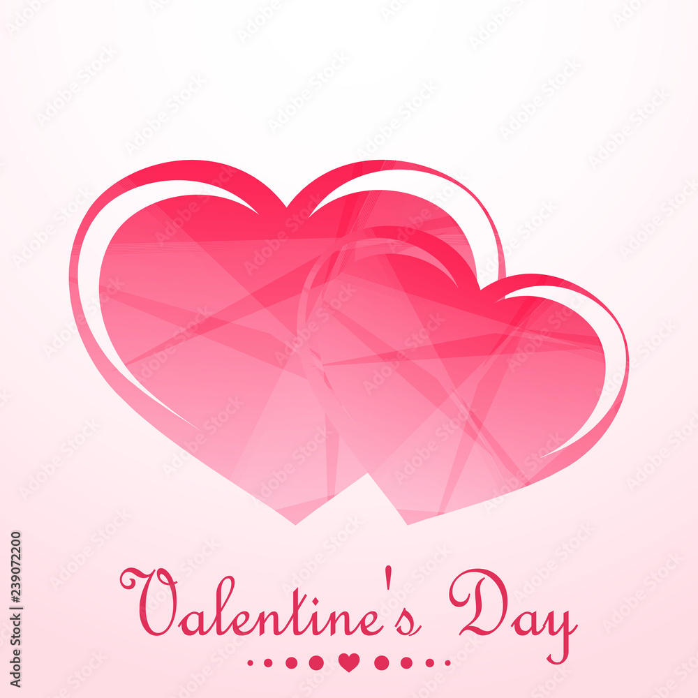 Two pink hearts on a white background. Happy Valentine's Day. Vector illustration.