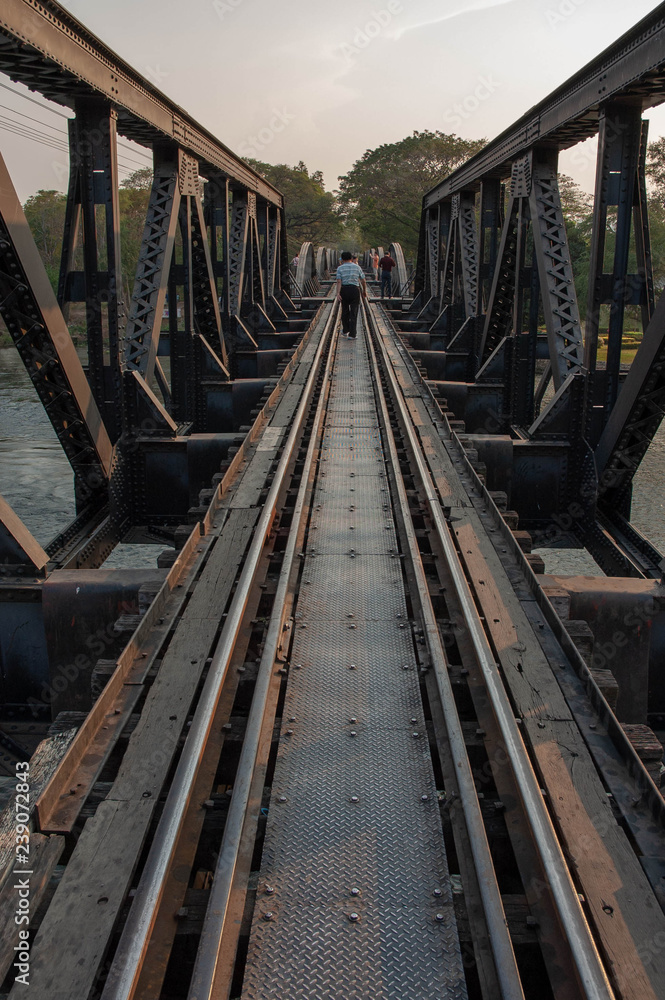 Old railway bridge in Thailand, railway bridge over the river