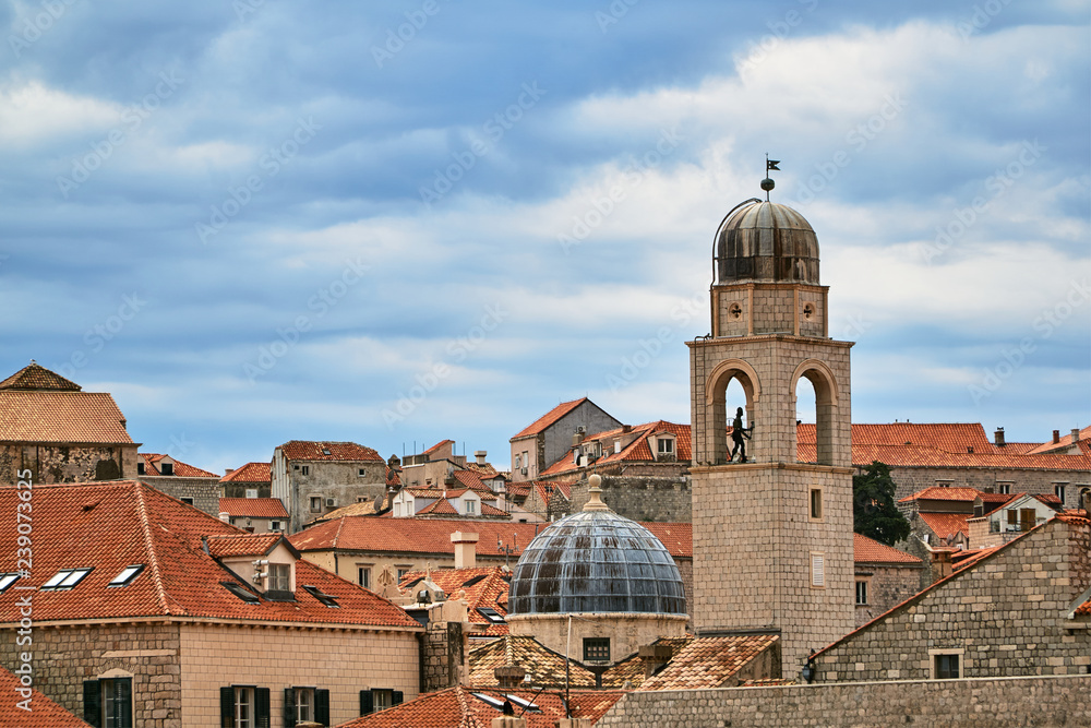 Churches, bell towers and roofs of houses in the city of Dubrovnik in Croatia..