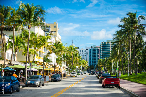 Scenic morning view of a beachside street in Florida, USA © lazyllama