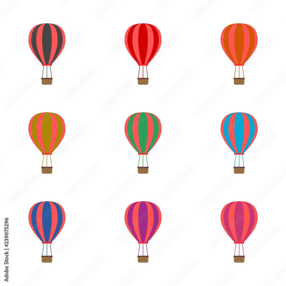 Hot air balloon icon or logo, color set