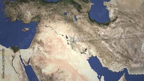 Wallpaper Mural Commercial plane arrives to Baghdad, Iraq, 3D animation Torontodigital.ca