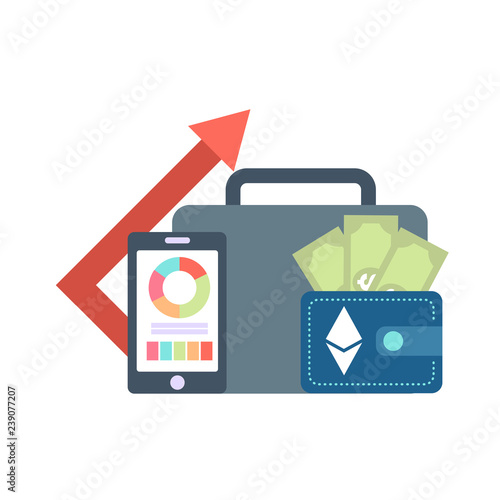 Set of icons with ico blockchain concept