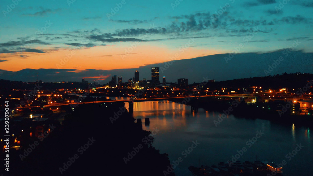 Fototapeta premium PNC Park, Pittsburgh, Pirates Stadium, river. Pittsburgh, Pennsylvania, sunset