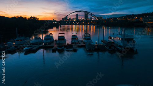 PNC Park, Pittsburgh, Pirates Stadium, river. Pittsburgh, Pennsylvania, sunset