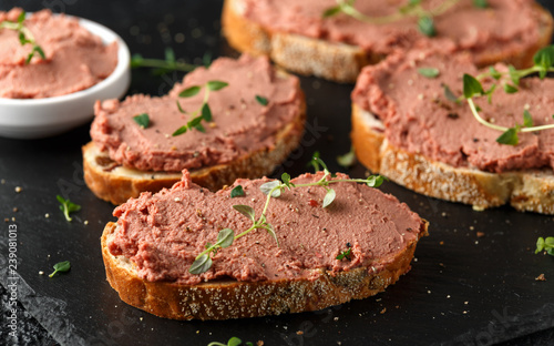 Fresh homemade chicken liver pate on bread