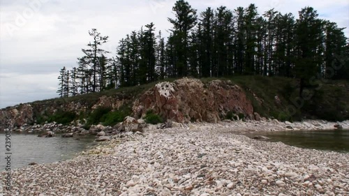 Rocky coastline of deepest freshwater lake Baikal. photo