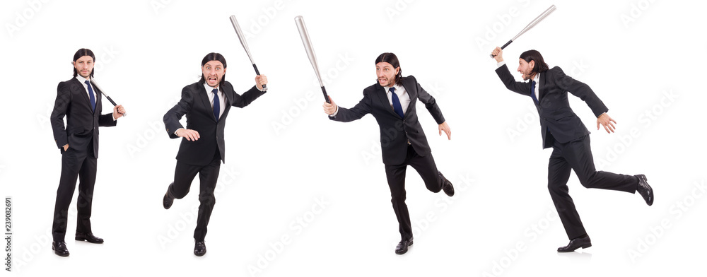 Man with baseball bat isolated on white Man with baseball bat isolated on white