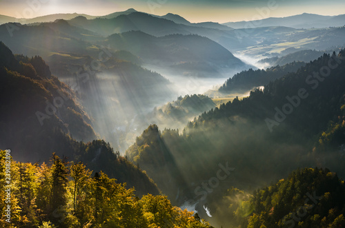 Misty mountain landscape, autumn morning, Poland and Slovakia