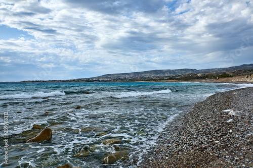 Cyprus. Kissonerga. Evening on the rocky beach. North view