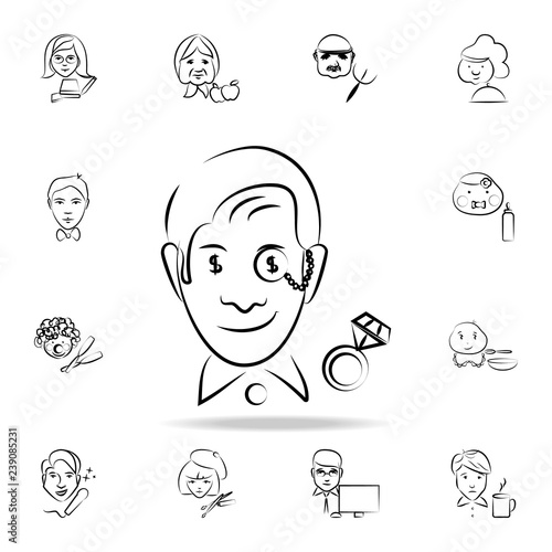 jeweler avatar sketch style icon. Detailed set of profession in sketch style icons. Premium graphic design. One of the collection icons for websites, web design, mobile app