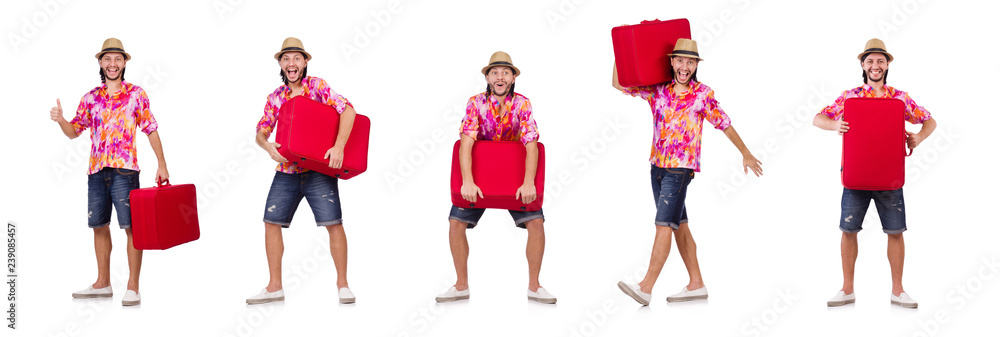 Fototapeta premium Travel vacation concept with luggage on white