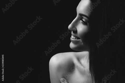 Fotografie Black and white portrait of attractive brunette sexy girl